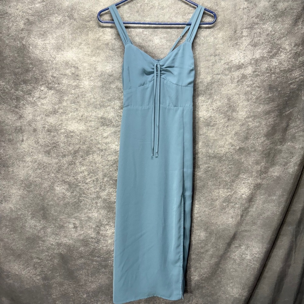 Abercrombie & Fitch Cinched Tie Front Midi Dress Size XXS Blue Babydoll Milkmaid